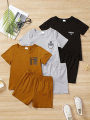 3pcs Boys Casual Letter Graphic Print Short Sleeve T shirt&Shorts Set