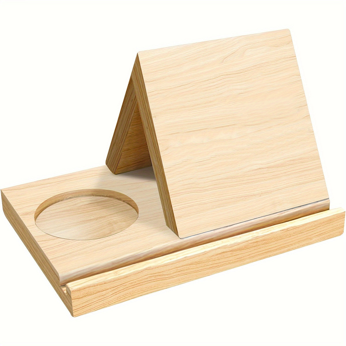 Wooden Triangle Book Stand with Cup Holder
