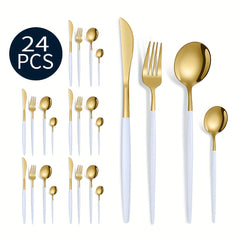24pcs Portuguese Stainless Steel Tableware Set for Dining