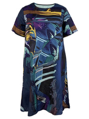  Casual Dress Women's Plus Painting Print Short Sleeve Midi Dress
