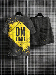 Men's Casual 2Pcs Outfit: Short Sleeve T-shirt & Drawstring Shorts Set