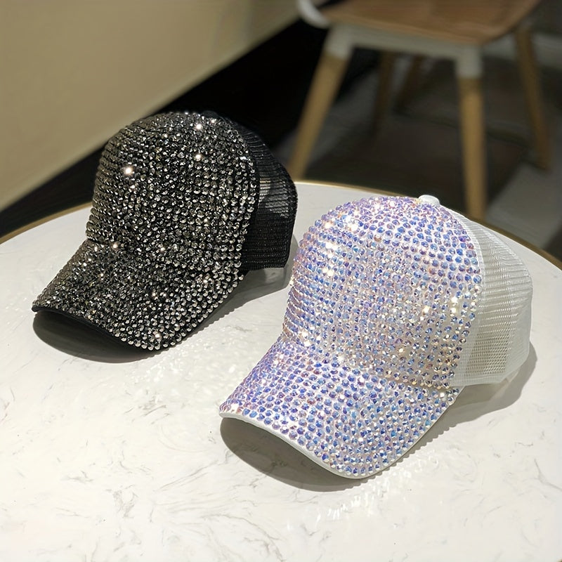 Rhinestone Sparkly Trucker Hat Breathable Baseball Cap For Women