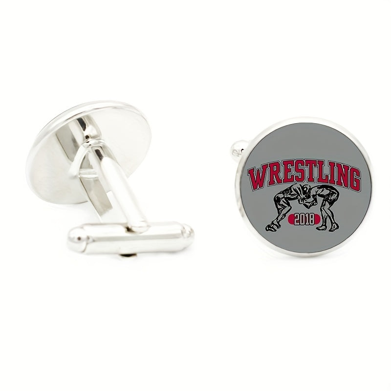 I Love Wrestling 16MM Round Glass Gem Cufflinks For Men Rhodium Plated Alloy