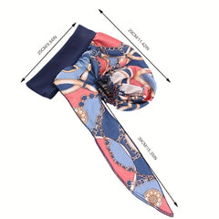 Navy Chain Print Turban Cap Satin Elastic Headband Wrap Hair Cap