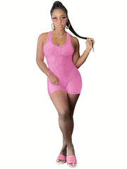 Solid Slim Cross Backless Romper Jumpsuit Casual Sleeveless Romper Jumpsuit