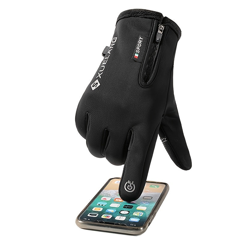 Men's Winter Warming Biker Gloves Windproof Touch Screen Zipper Ski Gloves