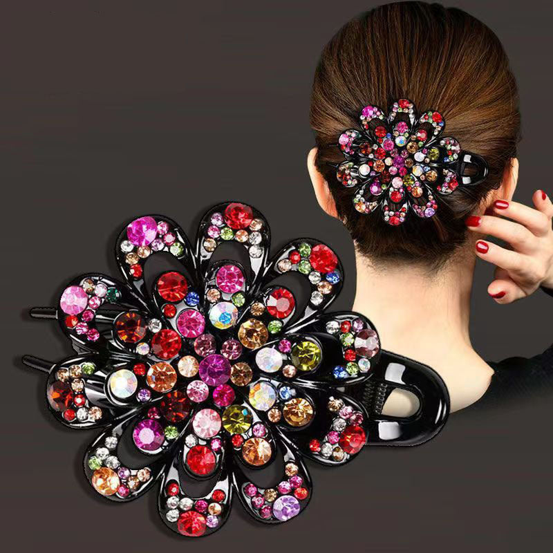 Rhinestones Flower Hair Clip Ponytail Hairclip Barrette Crystal Fancy Decorative