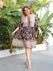  Ethnic Style Dress Women's Plus Colorblock Floral Print Tassel Trim