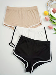 Colorblock Trim Lounge Bottoms Elastic Waistband Shorts Womens Loungewear