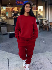 Solid Workout Set Crew Neck Long Sleeve Tops & Pants Outfits
