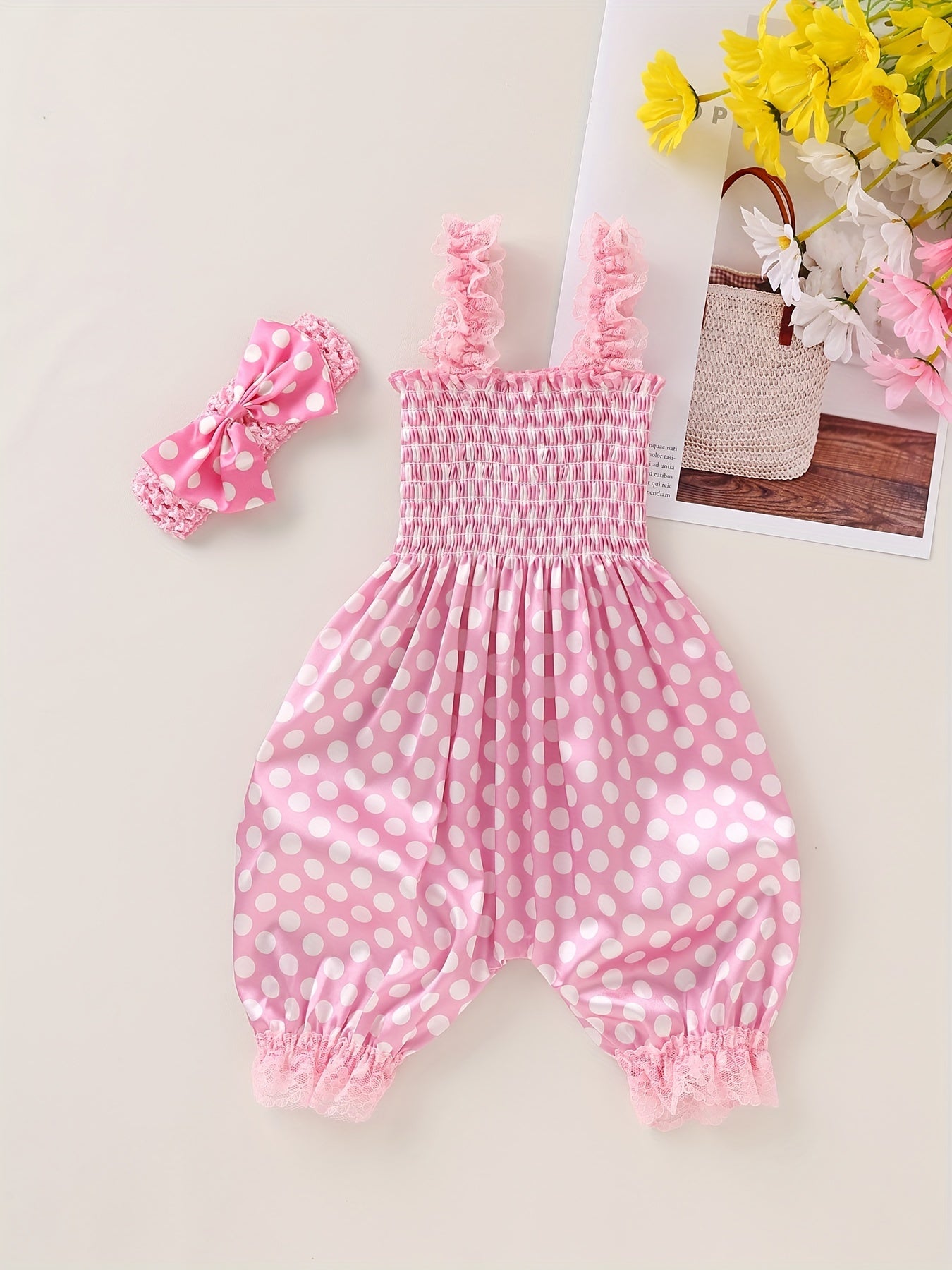 Baby Girls Floral Print Romper Jumpsuit & Headband Set