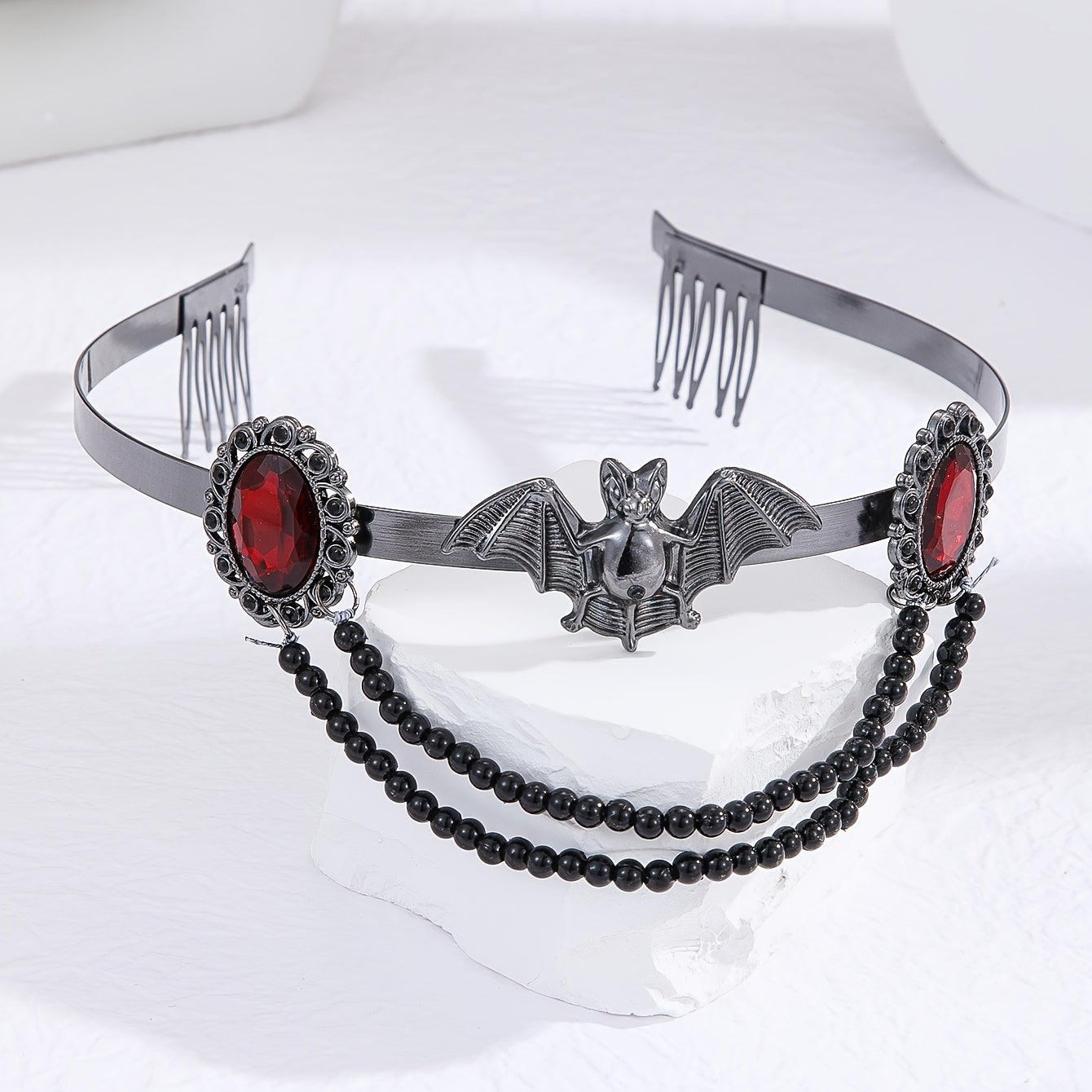 Red Rhinestone Tiara Headband for Halloween Cosplay