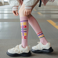 4 Pairs Letter Print Calf Socks Sports Knee High Stockings