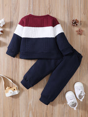 Boys Casual Knitted Block Pullover Top & Pants Set