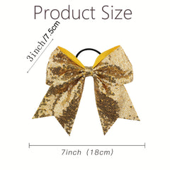 Sequin Bow Hair Tie Glitter Cheer Hair Ring Elastic Hair Band