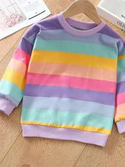 Girls Rainbow Striped Sweatshirt & Pants Set