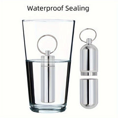 Stainless Steel Waterproof Pill Case Keychain - Outdoor Travel Camping Holder