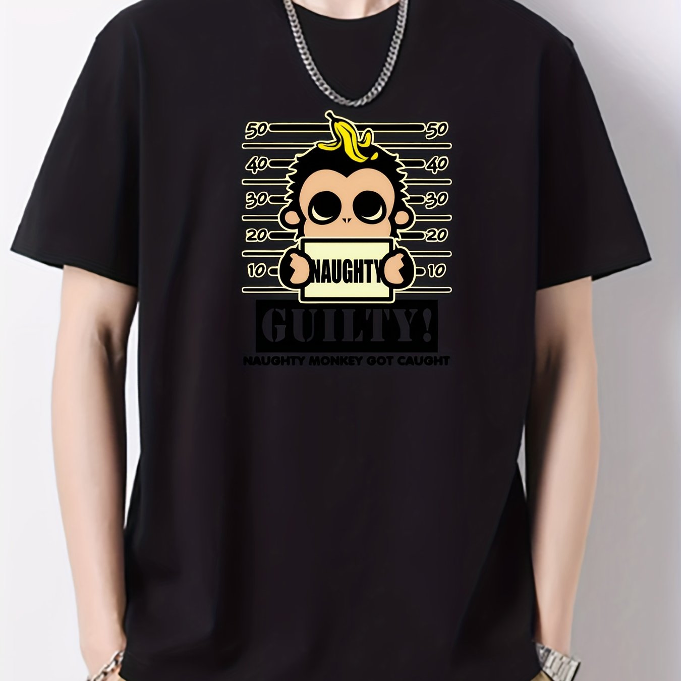 Naughty Monkey Print Men's Cotton Graphic Crew Neck T-shirt