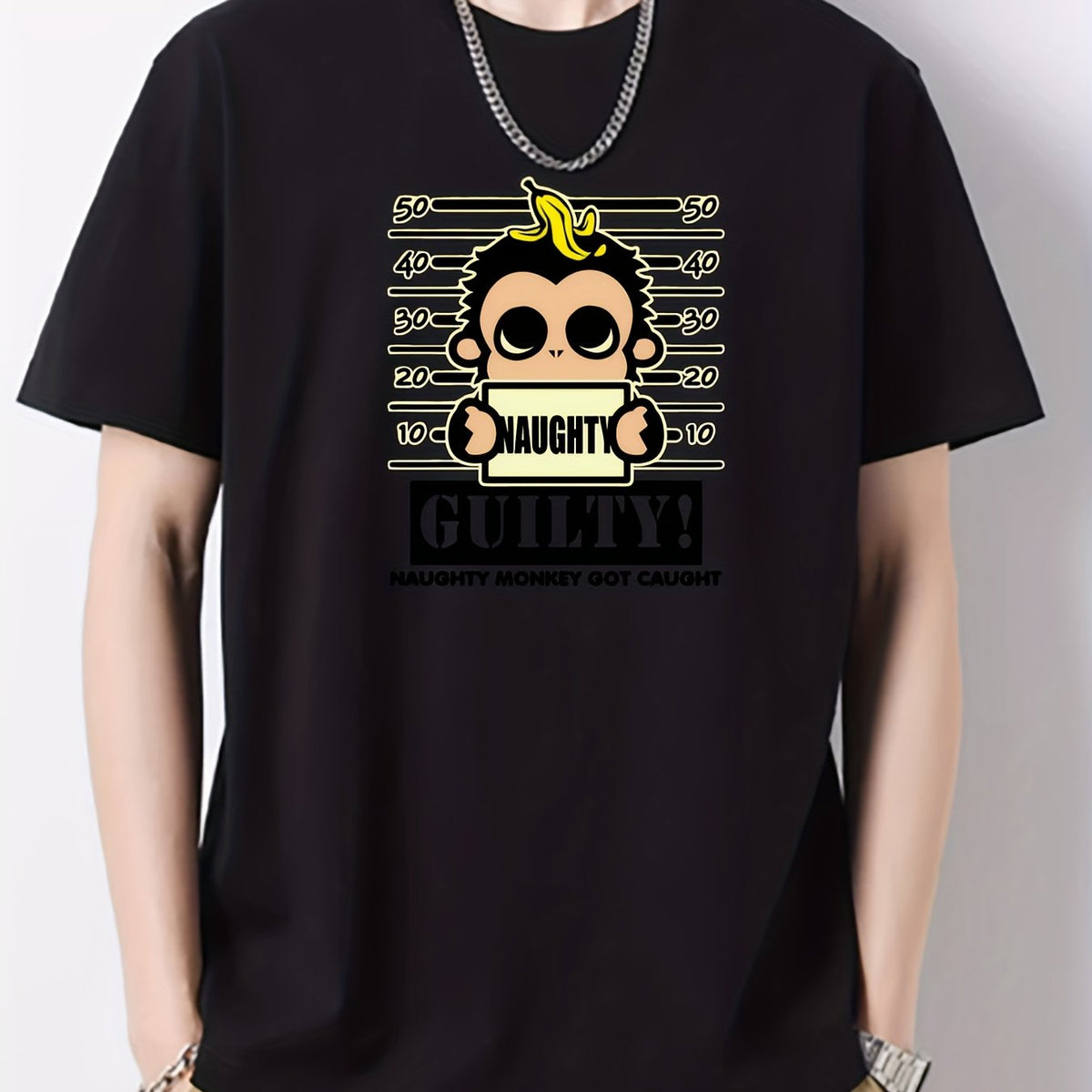 Naughty Monkey Print Men's Cotton Graphic Crew Neck T-shirt
