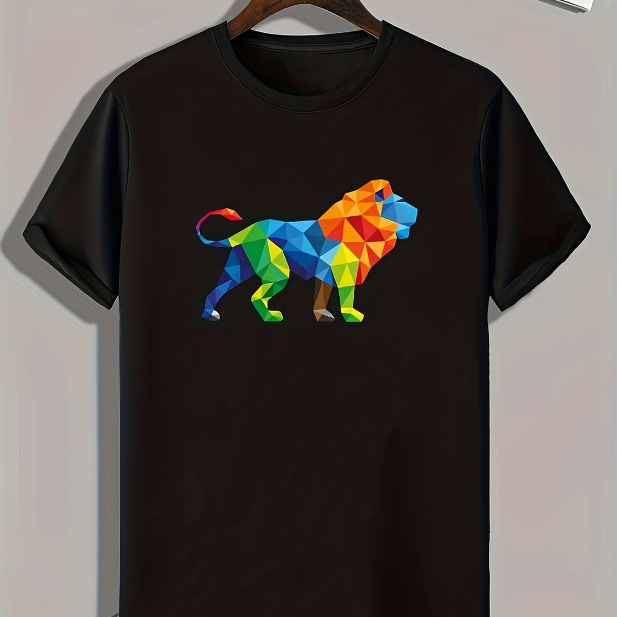 Lion Pattern Print Men's Comfy Sports T-shirt for Fitness