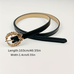 Bowknot Leaf Buckle Thin Belt PU Leather Waist Belt for Women