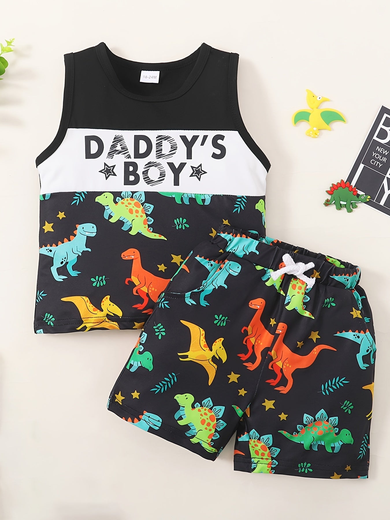 Boys DADDY'S Print Tank Top & Dino Shorts Set Kids Summer Clothes