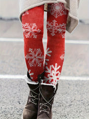  Snowflake Print High Rise Leggings