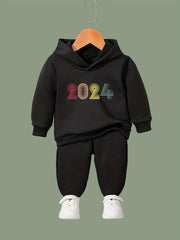 Girls Alphabets Pattern Hooded Sweatshirt Solid Sweatpants Set Kids Clothes