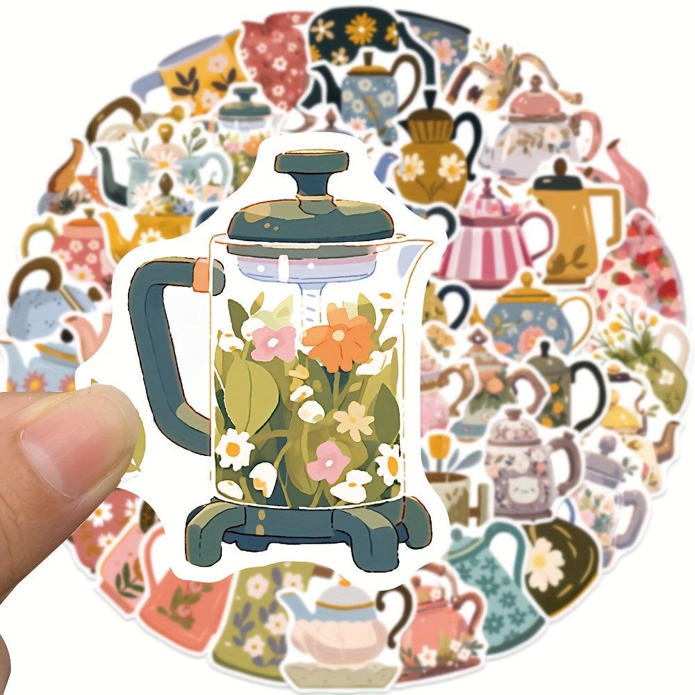 50 Colorful Flower Teapot Graffiti Stickers Waterproof DIY Stickers