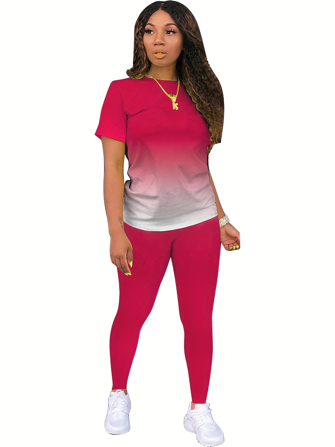 Spring & Summer Two-piece Set Gradient T-shirt & Slim Pants Outfits