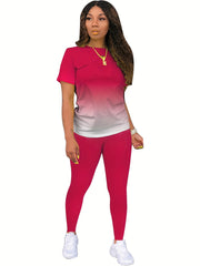 Spring & Summer Two-piece Set Gradient T-shirt & Slim Pants Outfits