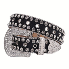 Sparkle Studded Rhinestone PU Leather Belt for Jeans Dress