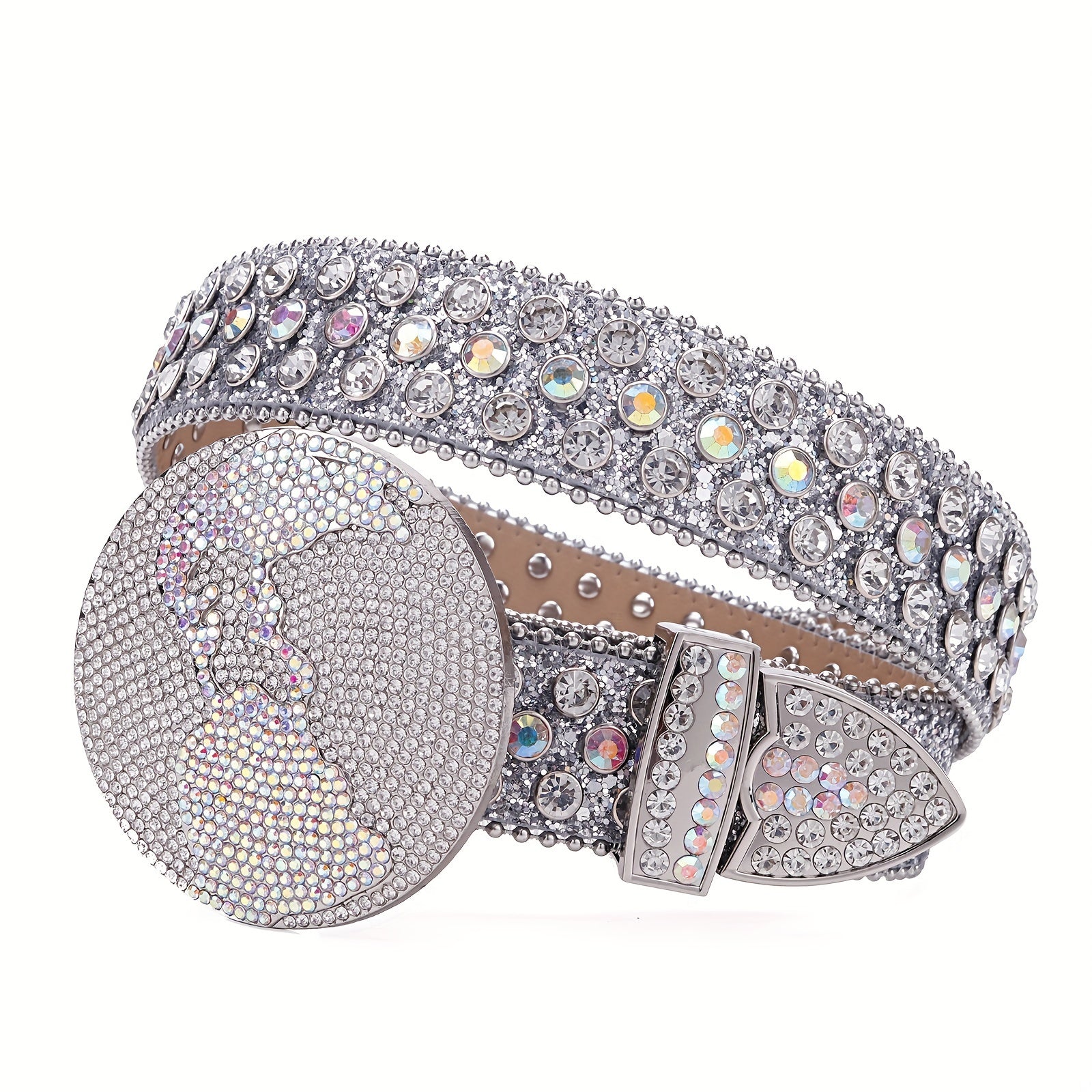 Sparkle Earth Round Buckle Rhinestone Belt Crystal Studded Belt