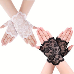 Lace Fingerless Gloves for Women - Breathable Mesh Decorative Gloves