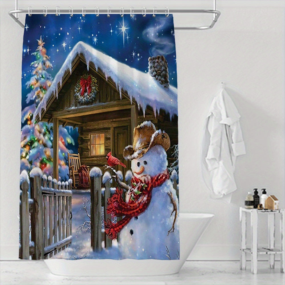 Festive Snowman Shower Curtain - Christmas Bathroom Decor