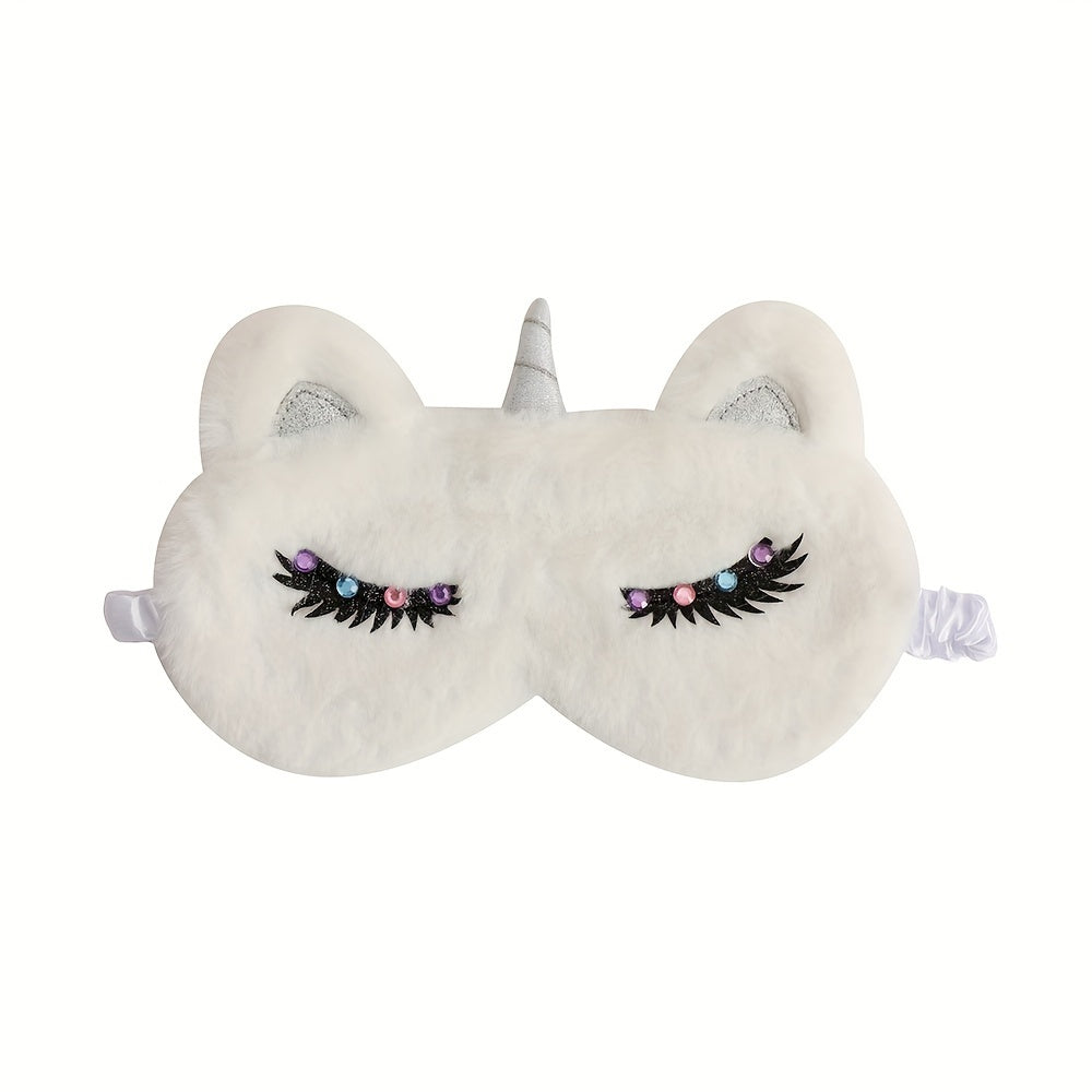 Cartoon Rainbow Horse Blindfold Soft Blackout Plush Eye Mask