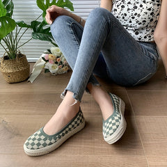 Women's Plaid Loafers Knit Slip On Shoes Comfortable Flats