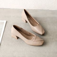 Women's Chunky Heel Square Toe Pumps Soft Sole Slip On Shoes