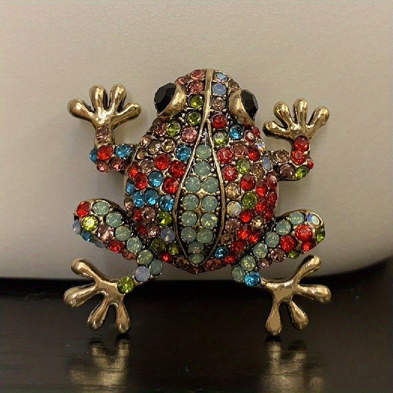 Pink Green Rhinestone Big Belly Frog Amphibian Brooch Pendant Pin