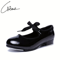 Women's Backless Tap Dance Shoes Soft Leather Dance Shoes with Bowknot