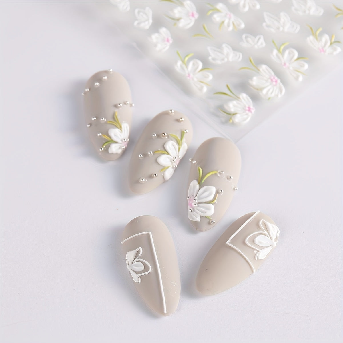 3D Embossed Floral Nail Stickers for Nail Art - Matte Finish