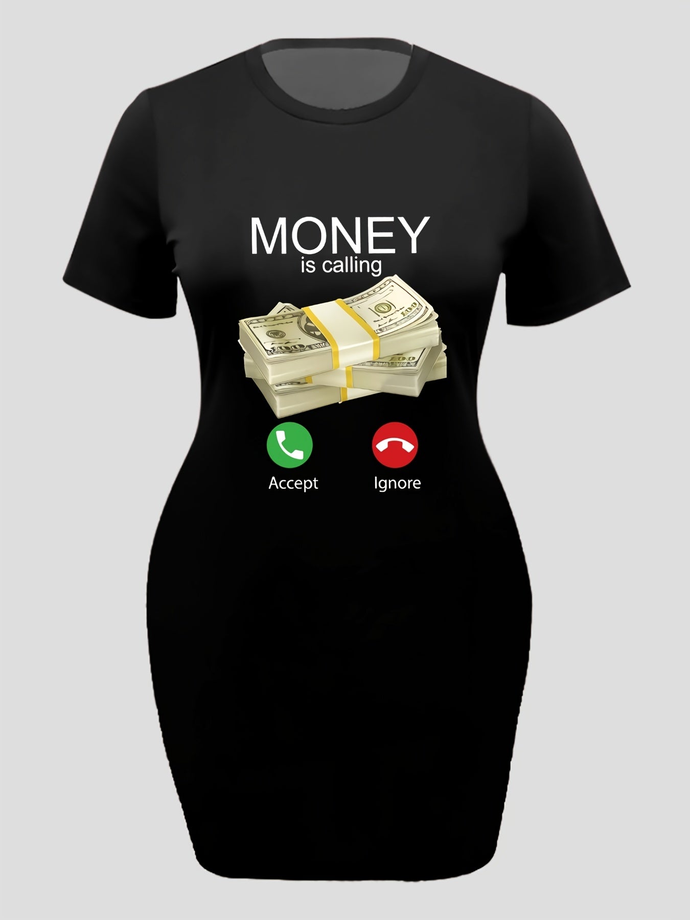  Letter & Graphic Print Short Sleeve Tee Dress Women's Plus