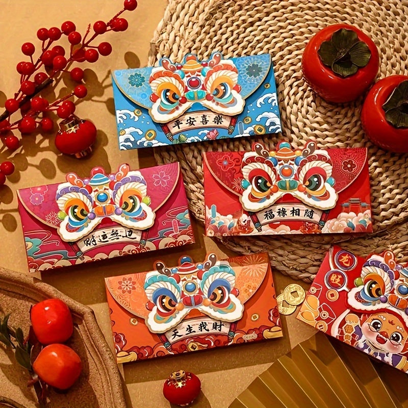 8pcs Lion Dance Red Envelopes Thickened Red Envelope Bags