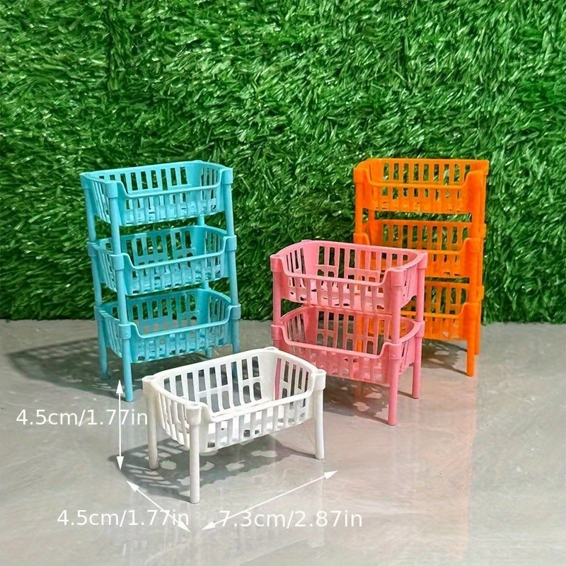 3Pcs Micro Plastic Storage Rack for Dollhouses - Ideal for Kitchens & Bathrooms