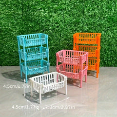3Pcs Micro Plastic Storage Rack for Dollhouses - Ideal for Kitchens & Bathrooms