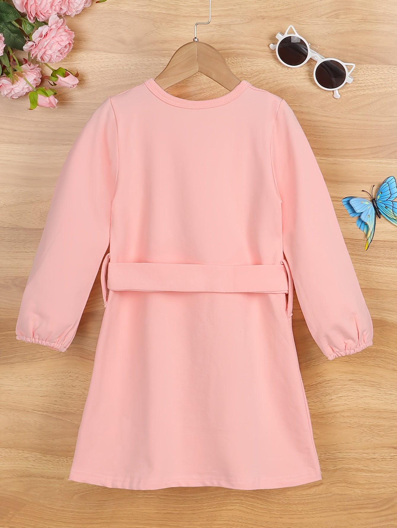 Girls' Autumn Long Sleeve Dress with Belt