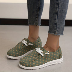 Women's Polka Dot Pattern Canvas Shoes Lightweight Green Walking Shoes