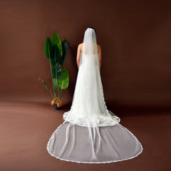 Romantic Bridal Veil with Lace Trim & Tulle Overlay