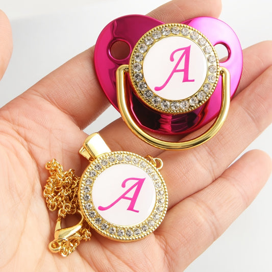 Pink Letter Baby Pacifier With Chain Clip