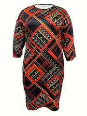 Geometric Print Half Sleeve Dress